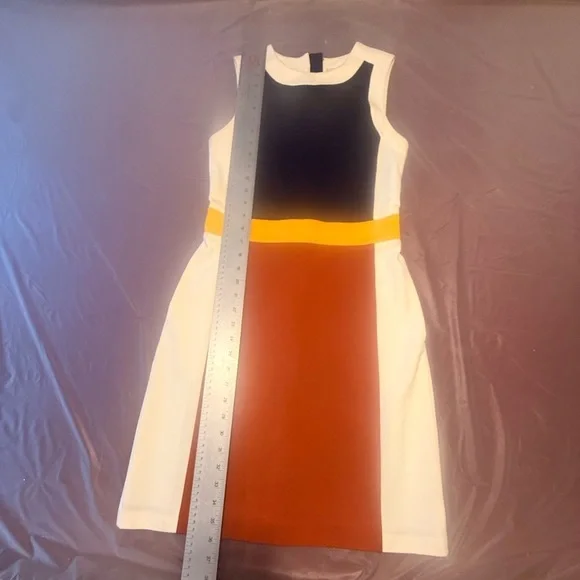 TORY BURCH Mya Navy Copper Colorblock Stretch Ponte Knit Sheath Dress XS = 0/2 - Picture 12 of 14